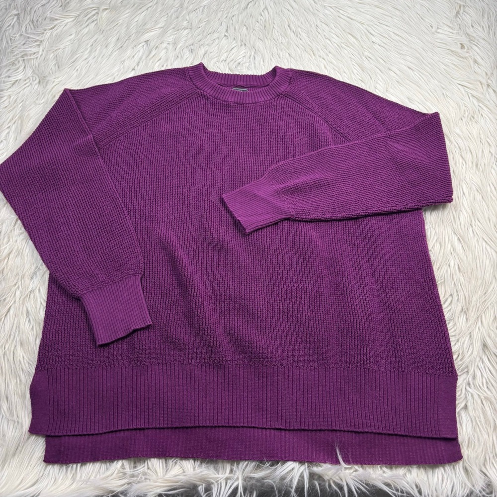 Eddie Bauer Women's L Purple Berry Crew Cotton Sweater Preppy Fisherman Classic